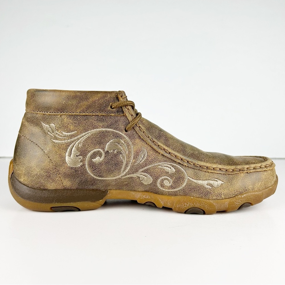 Twisted X Chukka Leather Scroll Embroidered Driving Moc Shoe Ankle Bootie - Picture 7 of 12